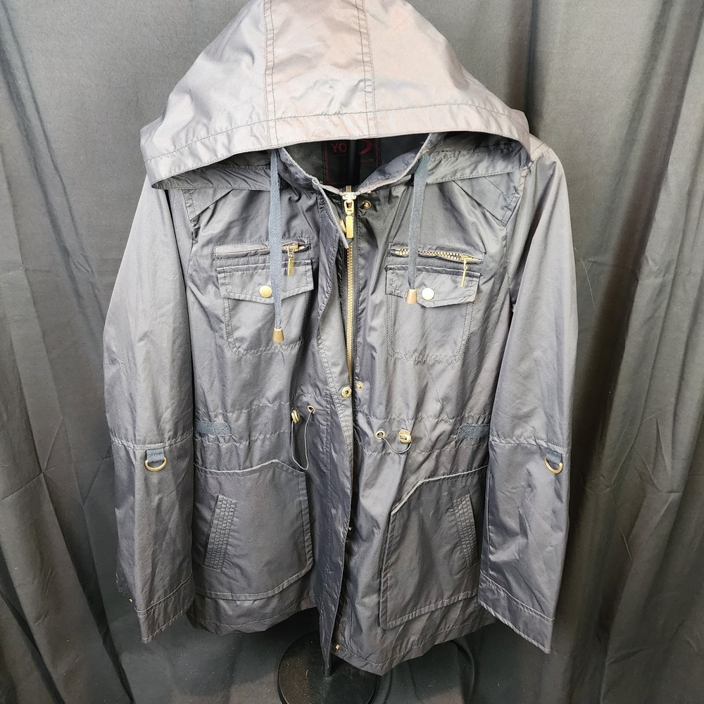 Yoki‎ Rain Jacket Black Outerwear Adjustable Spring With Removable Hood Sz L